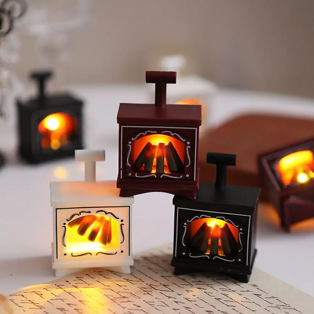 Creative Mini LED Fireplace Lamp Retro Warm Light LED Fireplace Model European Style Smokeless Glowing Stove Model Bedroom