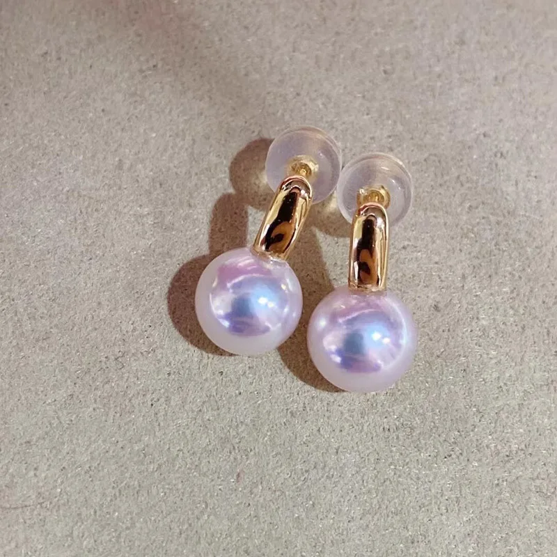

18K Gold Akoya Saltwater Pearl Studs, 7-8mm Brilliant Round Mini Light Bulb Earrings, Tennyo Grade Ultimate Luster Jewelry
