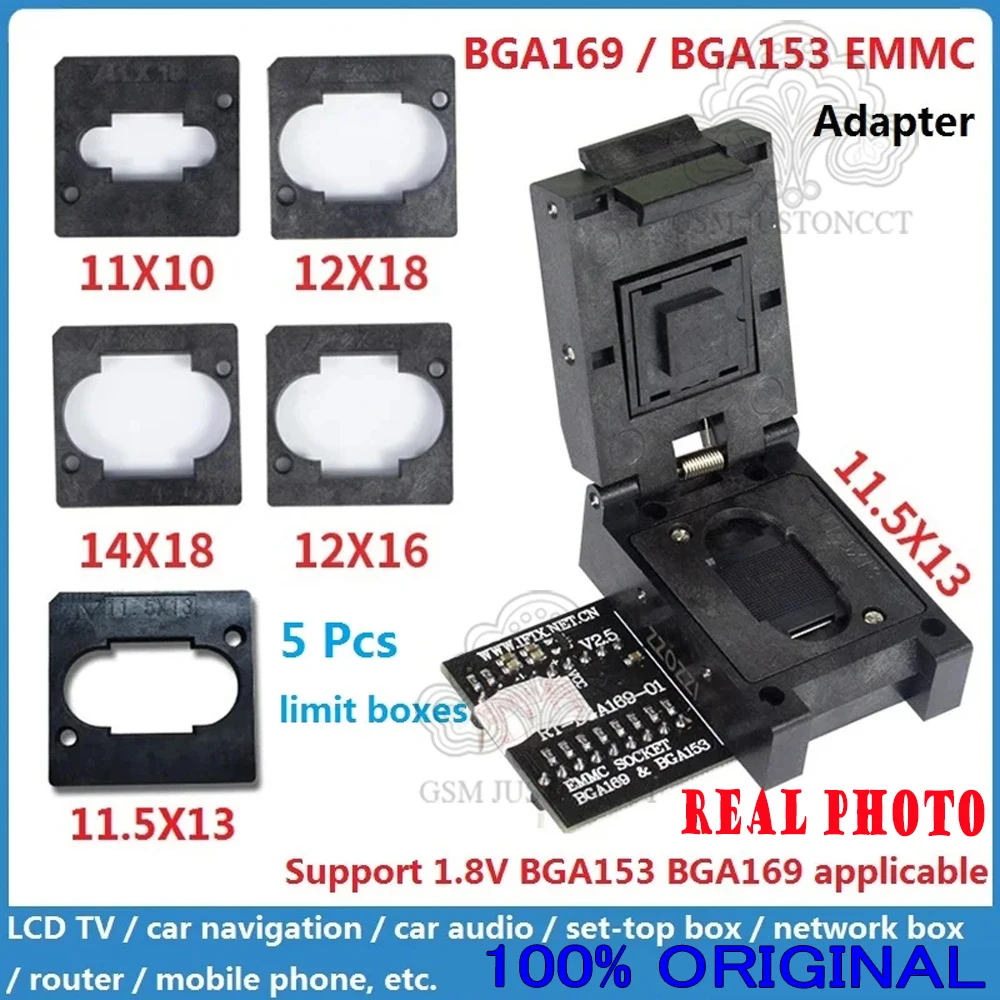 محول EMMC V2.5، صندوق حفظ BGA لمبرمج RT809H، RT-BGA169-01، BGA169، BGA153، 5 قطع