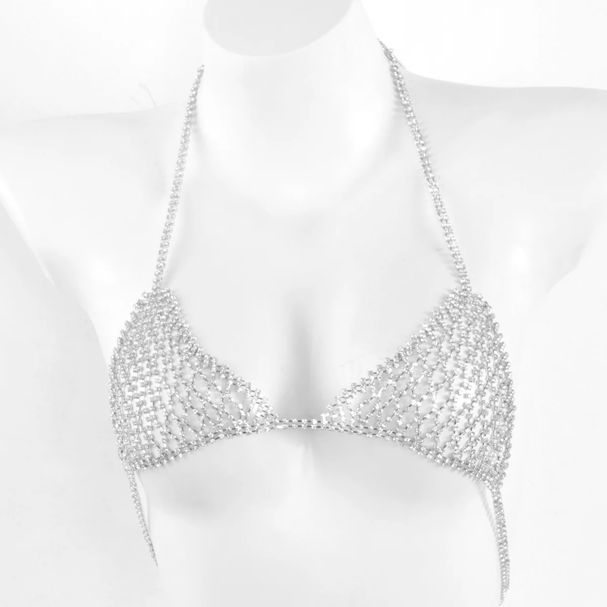 Sexy Grid Like Bikini Style Rhinestone Bra Underwear Two Piece Set  Nightclub Body Chain