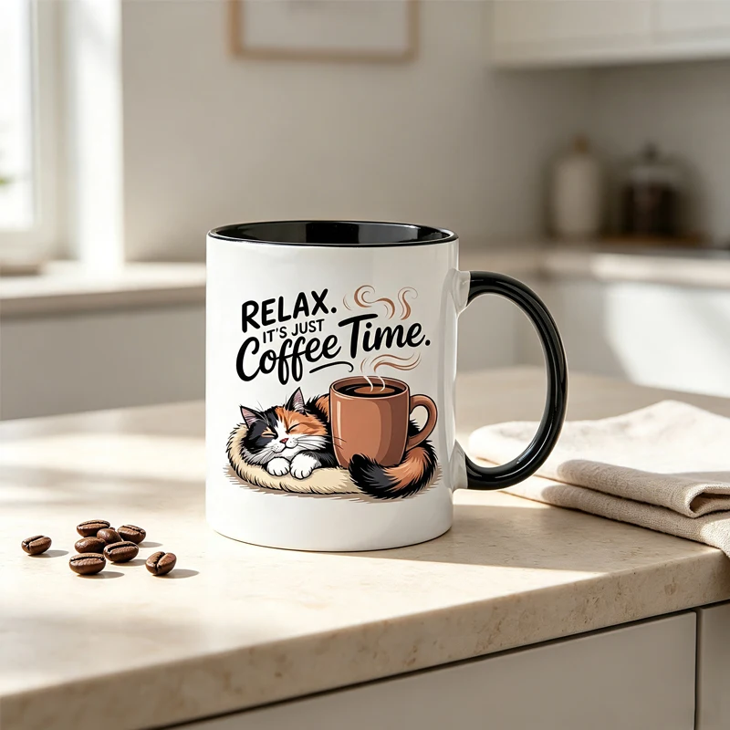 Relax—it’s coffee time. A cat-themed coffee mug—perfect for daily home use and an ideal gift for family.