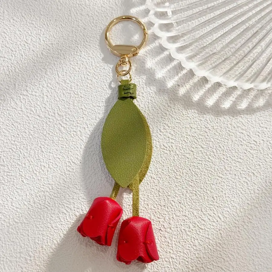 1/5/10/20/50/100pcs Women's Key Ring, Keychain - Sweet Creative Cute Colorful PU Leather Flower Tulip Pendant, Suitable for Dail