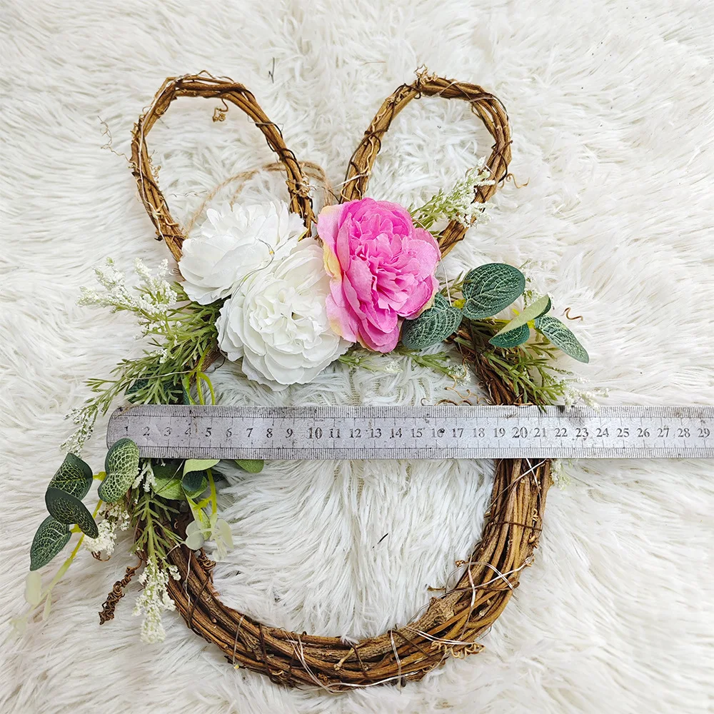 2024 Easter Bunny Flower Wreath Spring Summer Simulation Flower Wreath Festival Home Door Hanging Decoration Garland 32*22cm