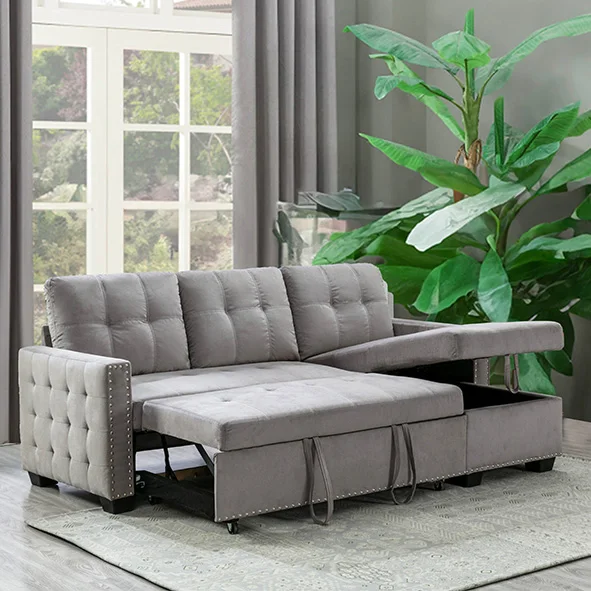 Velvet Bedroom Furniture Best Price Loveseat Sectional Pull Out Sofa Bed Storage Extendable Chaise Wood Material for Home Use