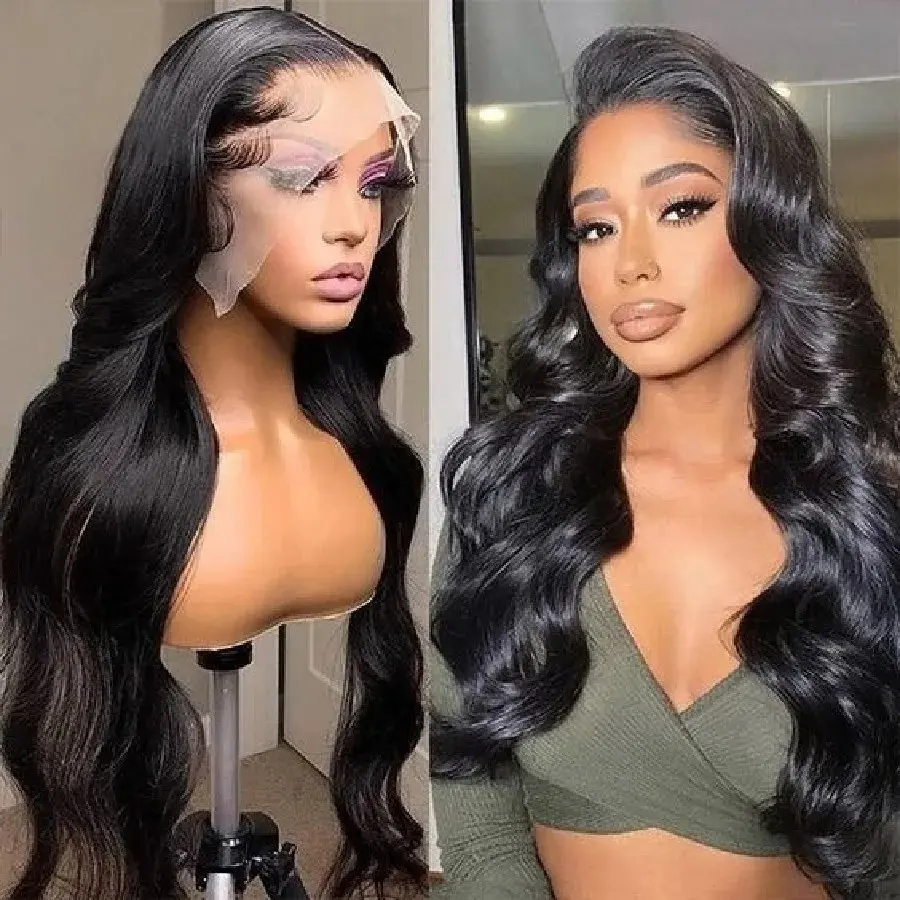 Natural Black 24 Inch 150 Density 13x6 HD Lace Wig Human Hair Wig Glueless Precut Water 13X4 Front Waves Women Human Hair Wigs