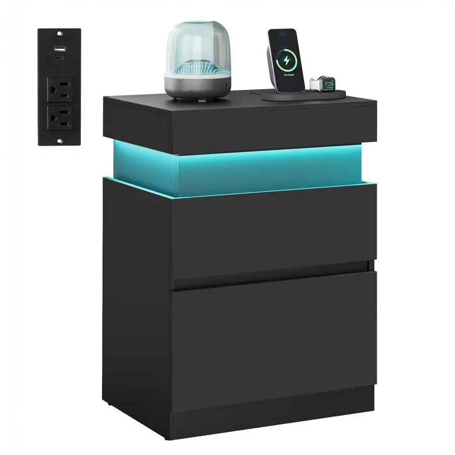 

Современная прикроватная тумбочка со светодиодной подсветкой и выдвижной крышкой, 15,7 дюймов (глубина) x 18,9 дюймов (ширина) x 26,8 дюймов (высота)