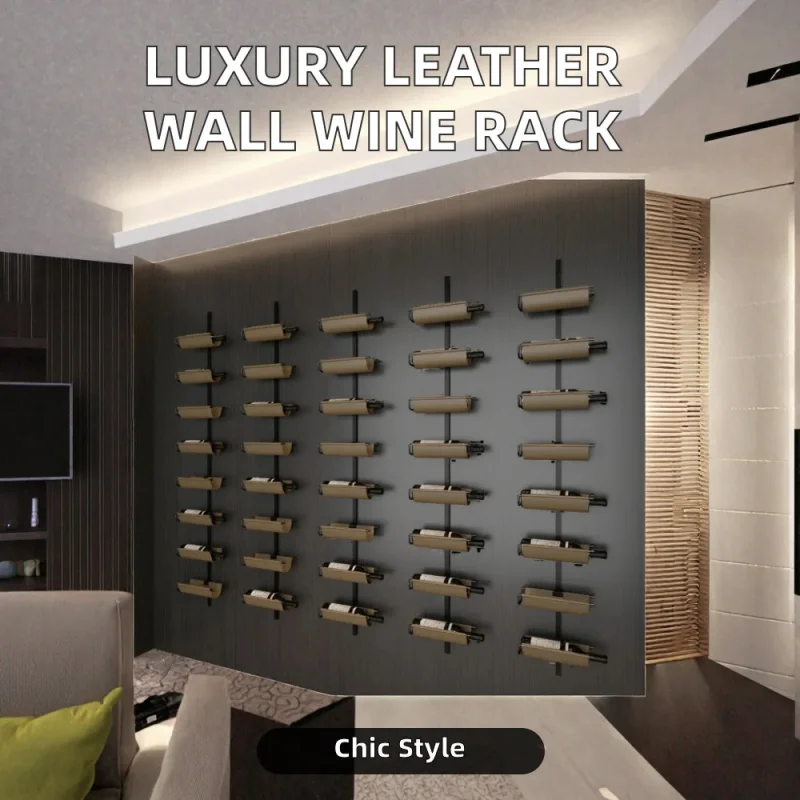 custom.Modern Luxury Elegant Leather Panel Home Furniture Wall Mounted Wine Bottle Rack Holder