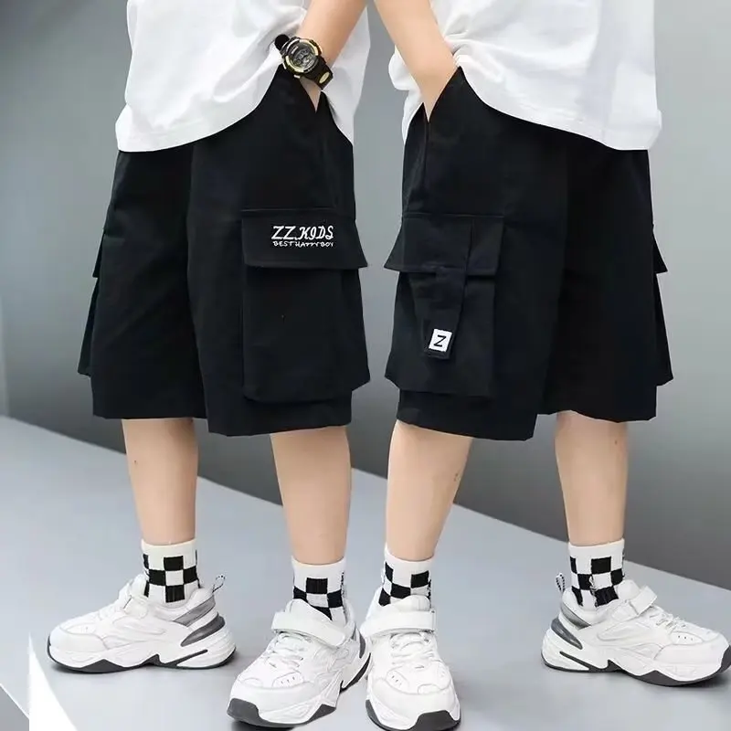 Boys Cargo Shorts Summer Short Sport Cotton Sweatpants Boys Knee Length Pants Size Hot Pants Kids Clothes 6 8 10 12 13 14 Year