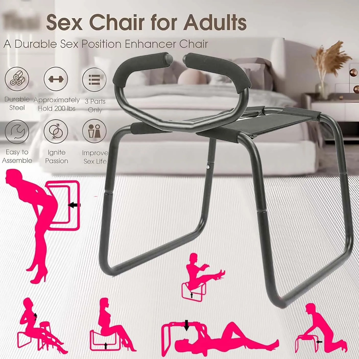 

Sex Chair With Aid Handrail Multifunctional Mount Stool Love Swing Position Sex Furniture For Couples Portable Novelty Adult Toy