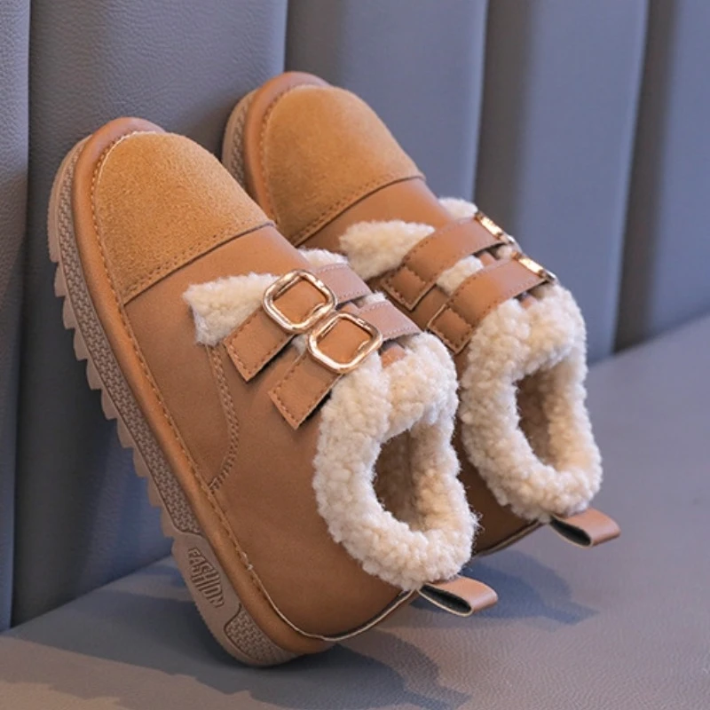 Kids Winter Shoes Plush Thicken Warm Girls Boots Retro Suede Low Top Cotton Shoes Soft Anti Slip Snow Boots Flat Casual Shoes