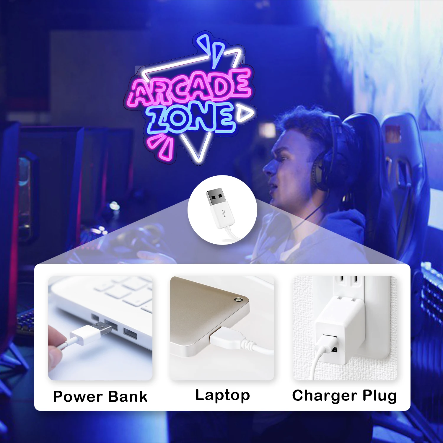 Arcade Zone Neon Signs For Wall Decor Home Room Decoration For Gamer's Bedroom Party Bar Gaming Club Cool Dimmable LED Lights