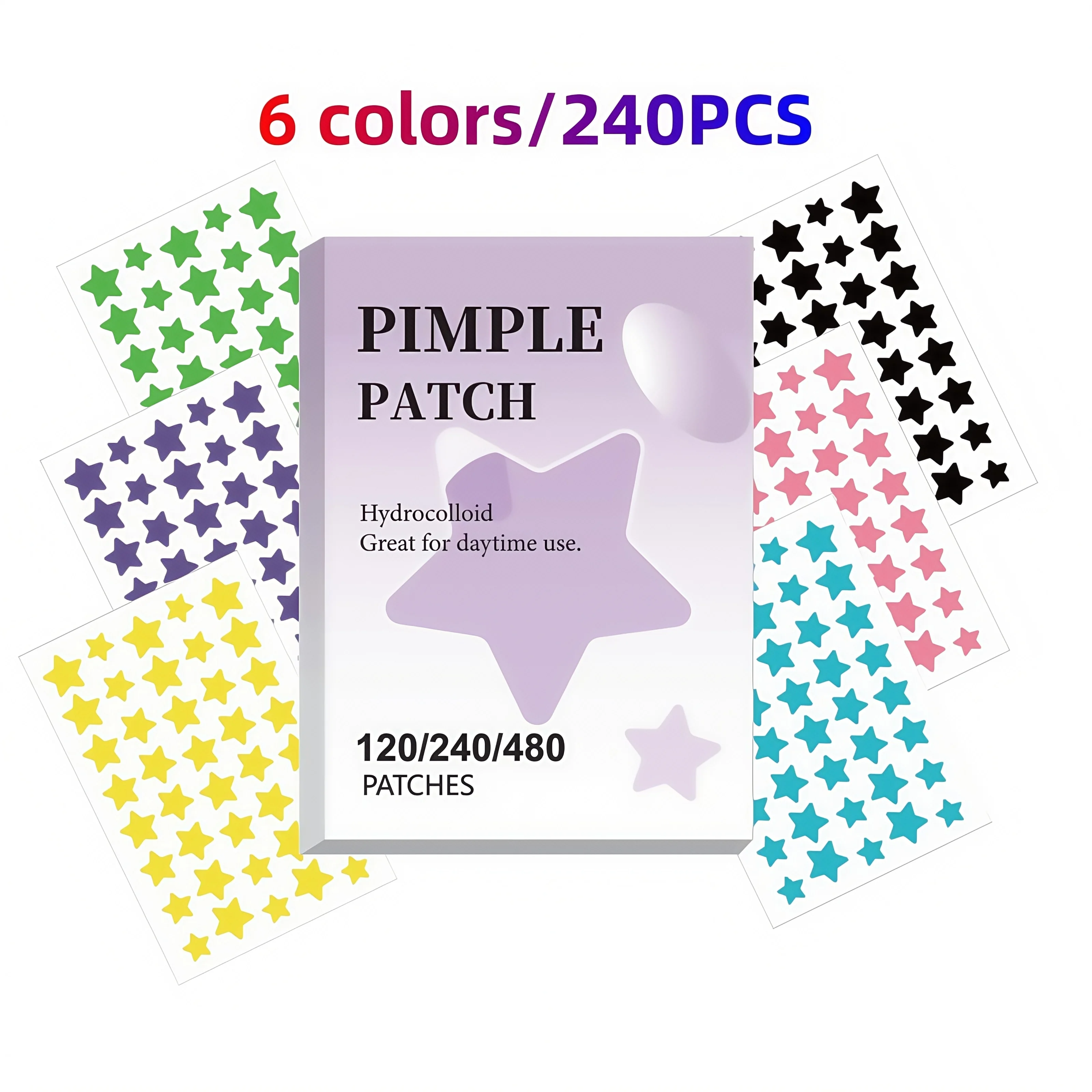 120/240/480PCS Random colors Cute Star Hydrocolloid Acne Patches Invisible Waterproof Pimple Cover For Teens Girls Daily Makeup