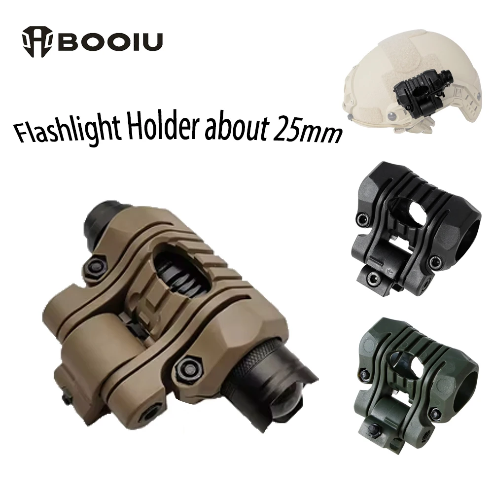BOOIU Helmet Flashlight Holder 25mm ABS Flashlight Clip Multi-angle Adjustment Light Clamp with Wrench Side Rail Helmet Holder
