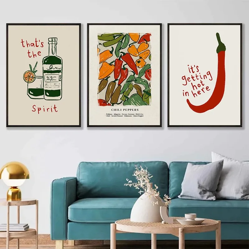 Cuadro sobre lienzo para pared de pimiento picante japonés, carteles Retro e impresiones, imágenes de bebidas y vino para decoración estética de cocina