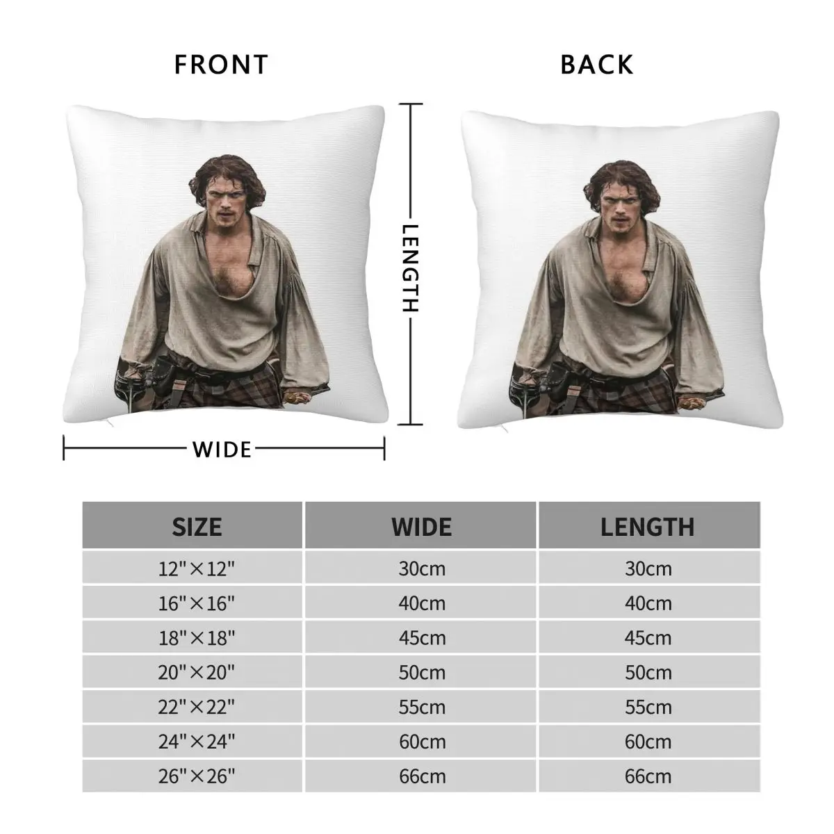 Jamie Fraser Sam Heughan Square Pillowcase Polyester Linen Velvet Printed Zip Decorative Pillow Case Room Cushion Cover