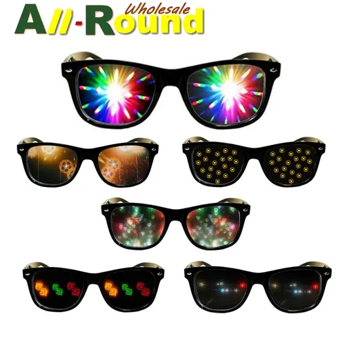 Gafas 3D divertidas, efectos especiales de amor y estrella, gafas 3D, gafas de difracción de fuegos artificiales, luz de espejo, pieza de espectáculo de arco iris