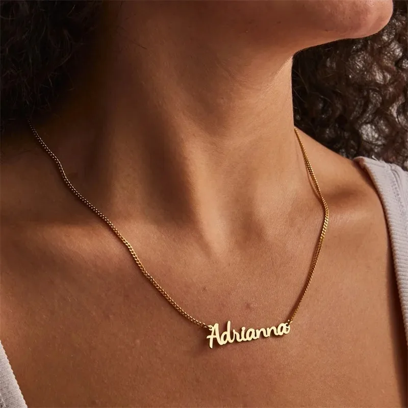 Custom Name Necklace Stainless Steel  Cuban Chain Jewelry for Women Personalised Nameplate Pendant Choker Collares