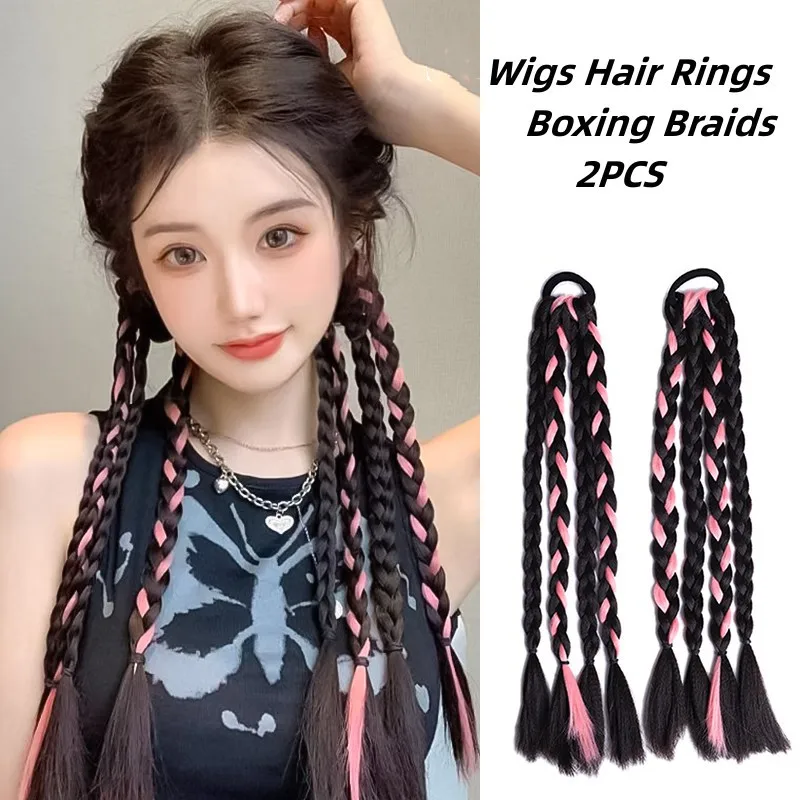 

Colourful Wigs Boxing Braids Hair Rings Womens Simulation Natural Dopamine Braided Hair Rope Sweet Fashion Hair Accessories