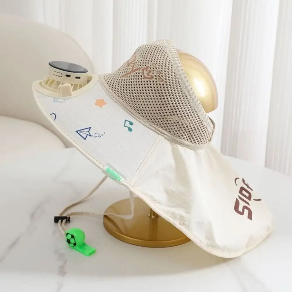 Mesh Design Children's Solar Fan Hat Breathable Adjustable Large Brimmed Sun Hat Cartoon Quick Drying Children's Sunscreen Hat