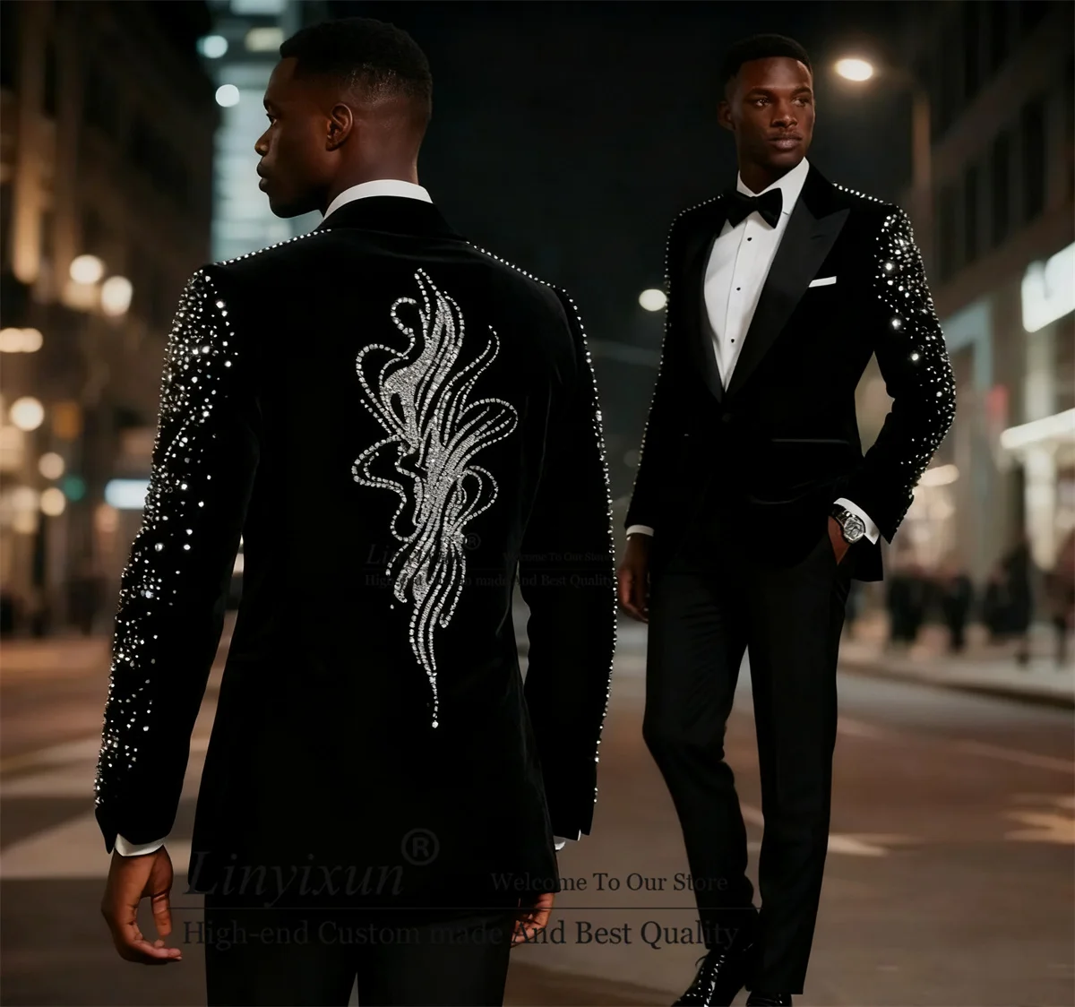 

Handsome Slim Fit Men Suits Stone Rhinestone Tuxedos Customized Costume Homme 2 Pieces Sets Groom Wedding Party Ropa Blazer