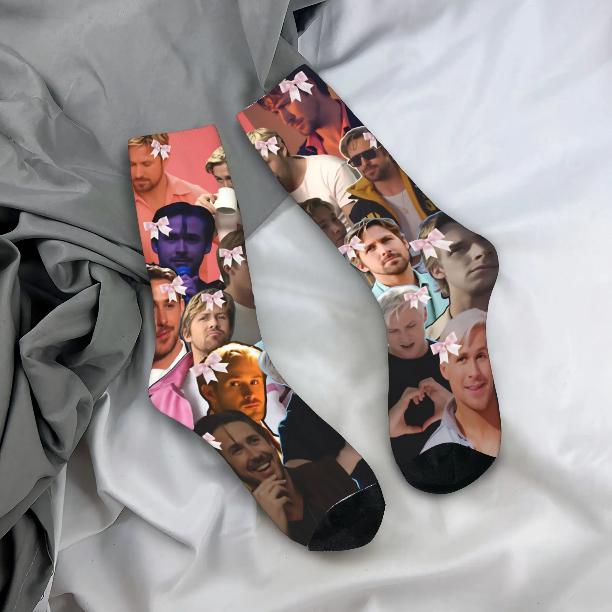 Ryan Gosling Collage Stockings  Design Gothic Socks Autumn Non Slip Socks Couple Outdoor Sports Soft Socks