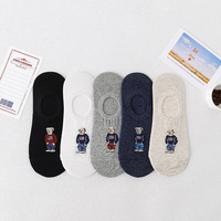 5 Pairs of 5 Colors Summer Cartoon Bear Thin Cotton Men's Invisible Light Breathable Sweat-absorbent Boat Socks Personality