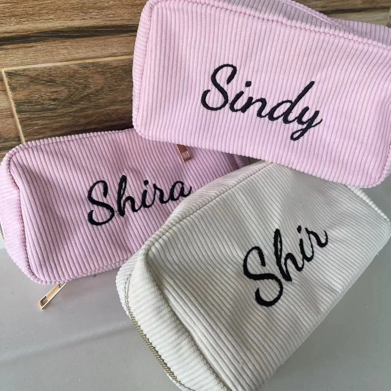 Custom Embroidery Personalized New Cosmetic Bag Large-Capacity Corduroy Storage Bag Travel Wash Bag Personalized New