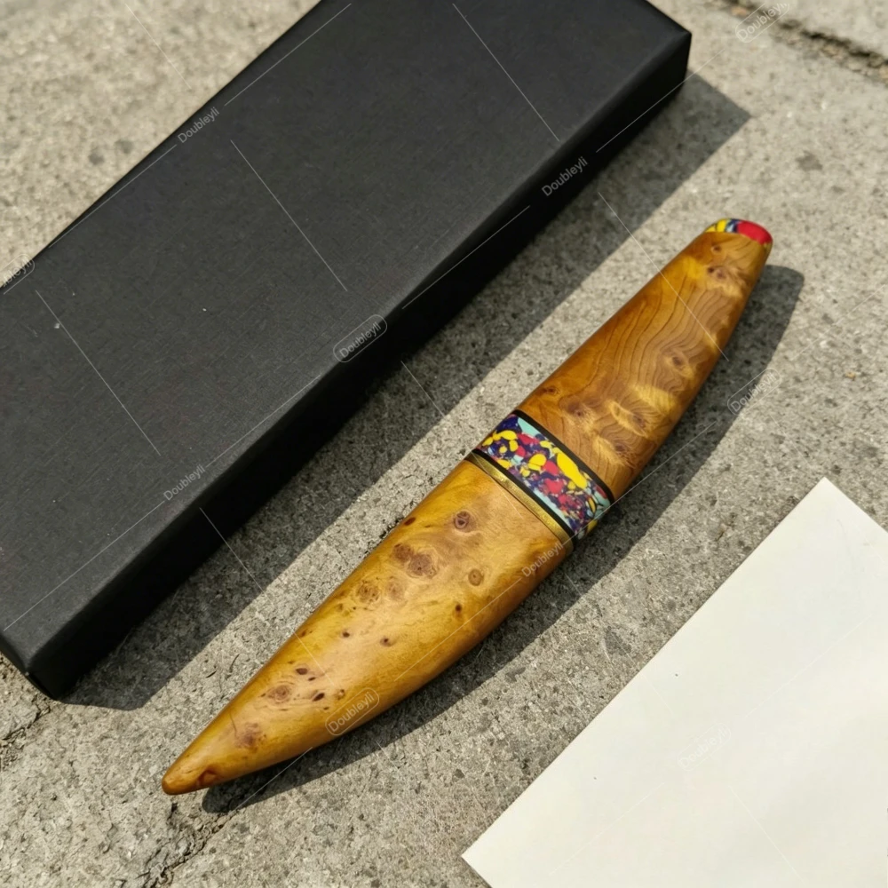 With K Sheath Japanese Style Composite Steel Straight Knife White Shadow Wood Handle Box Opening Knife Wilderness Adventure Tool