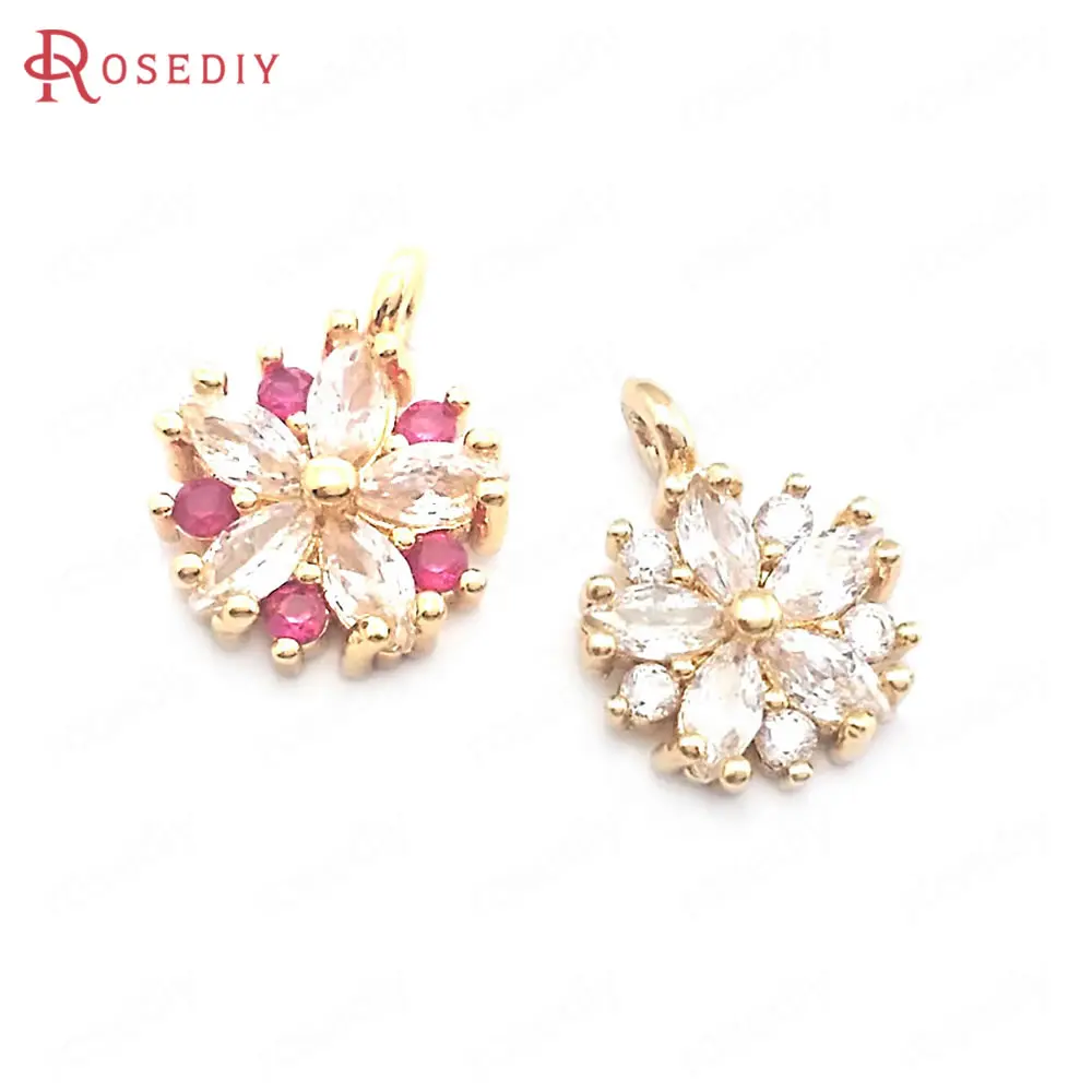 

6PCS 18K Gold Color Brass Zircon Flower Charms Pendants High Quality Diy Jewelry Making Necklace Earrings Accessories for Women