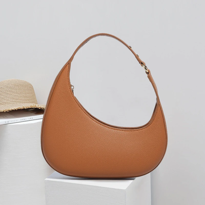 Fashion Half Moon Bags For Women Handbags And Purses 2024 New Vintage PU Lychee Texture Underarm Shoulder Bag