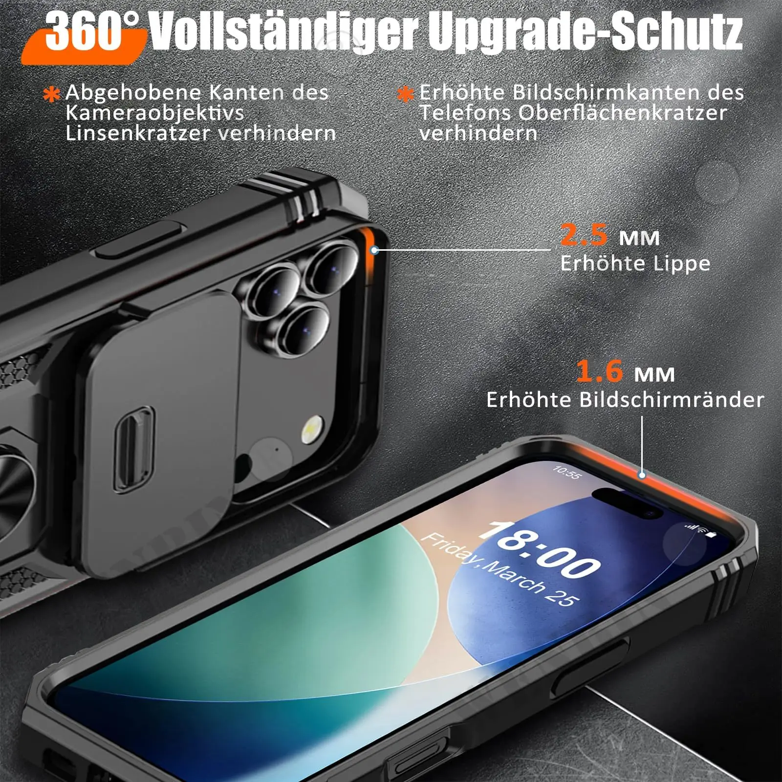 Hülle für iPhone 18 Pro Max 16 15 14 13 12 11 Pro Max Mini Plus 17e 16e, robust, mit Kamera, 360-Grad-Ständerabdeckung – Detail 3