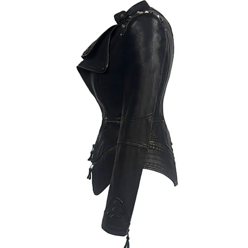 Spring Women Fashion Rivet Double Zipper Hip Hop Slim PU Leather Jackets Ladies Motorcycle Top Coats Female Chaquetas Plus Size