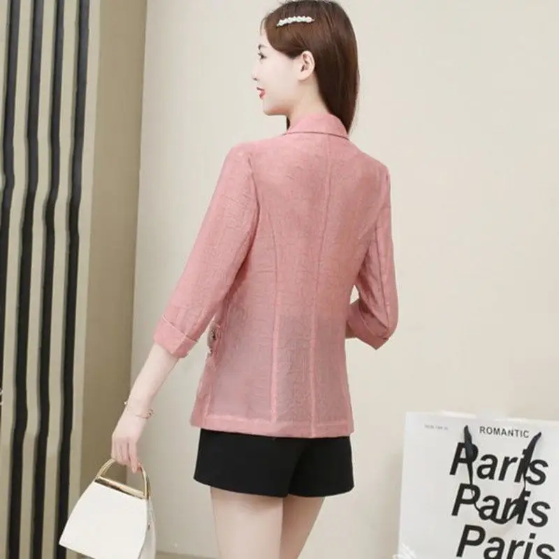2025Spring Summer New Women Wind Five-point Sleeve Suit light Mature Blazer Female Fashion Slim Joker Small Suit Jacket Lady Top
