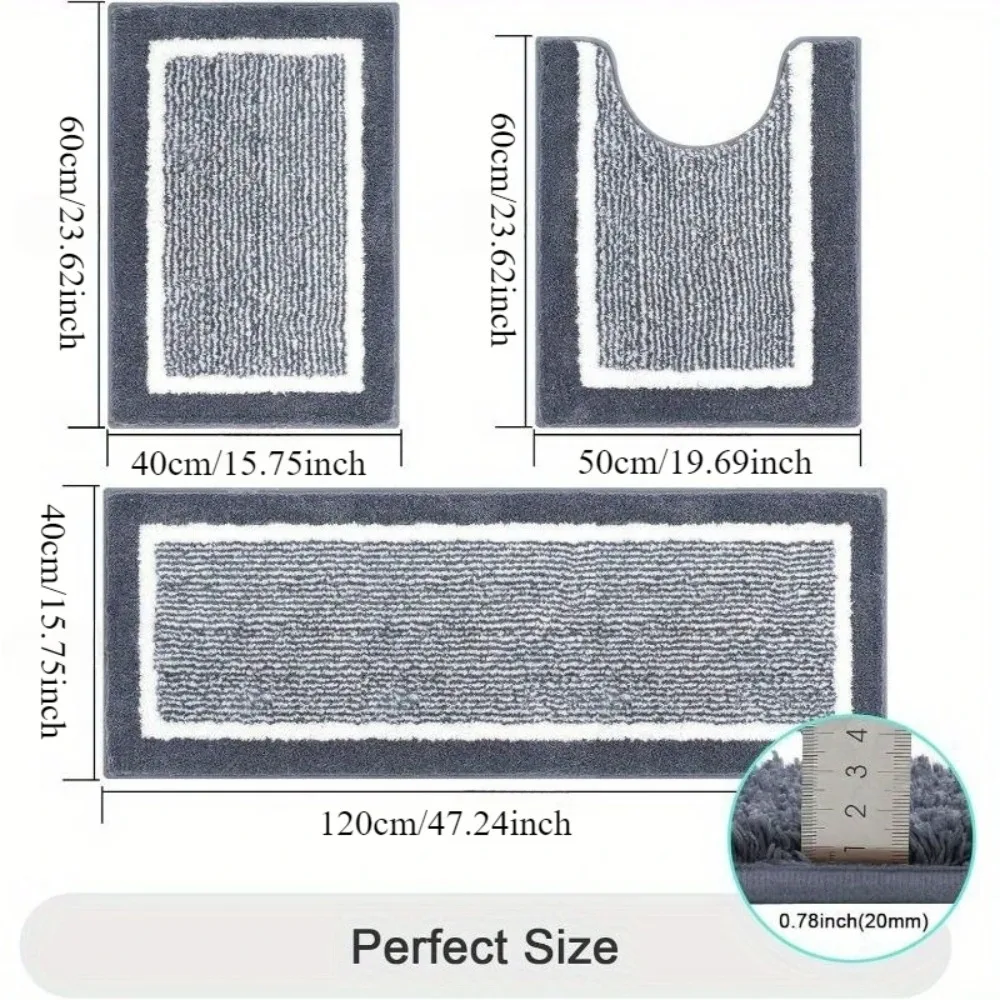 3PCS/set Water Absorption Non Slip Extra Soft Bath Mats Velvet Memory Foam Bathroom Rug Machine Washable & Dry Toilet Floor Mat
