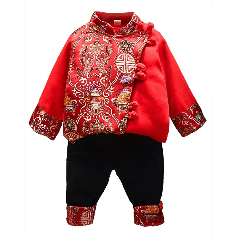 Girls\' Hanfu For Children And Children\'s Daily Chinese Style Plus Cotton Thickened Two-piece Boys\' Chinese New Year Clothes