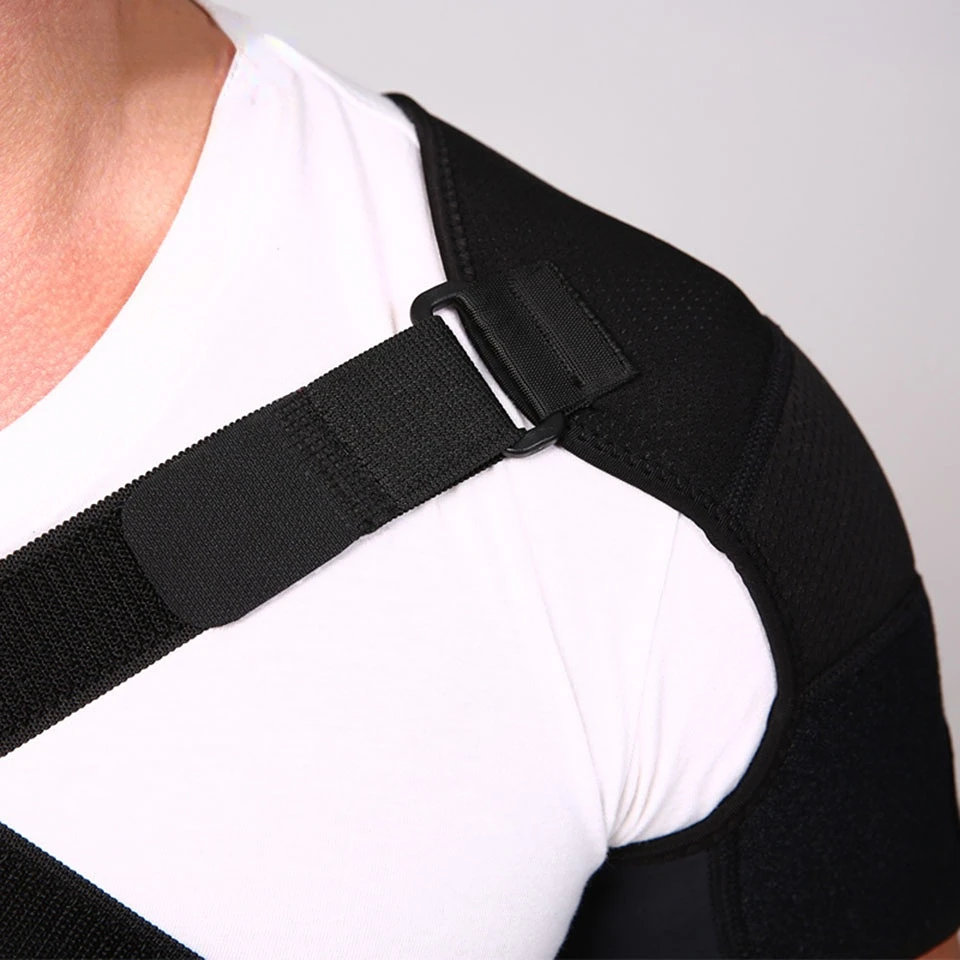 Adjustable Gym Sports Care Double Shoulder Support Back Brace Guard Strap Wrap Belt Band Pads Black Bandage Men Women