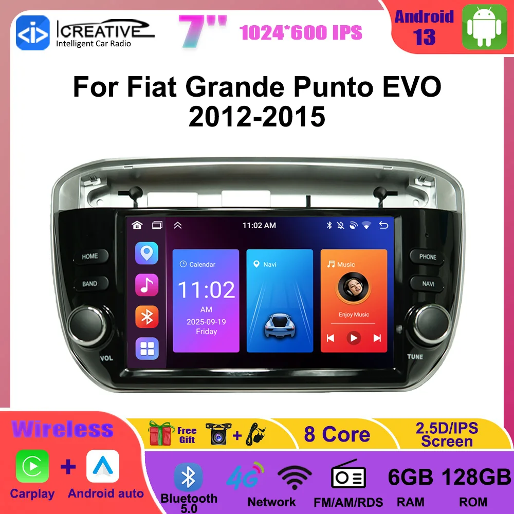 Android 13 Car Radio Multimedia Player Wireless CarPlay Android Auto For Fiat Grande Punto EVO 2012-2015 Autoradio Stereo BT HU