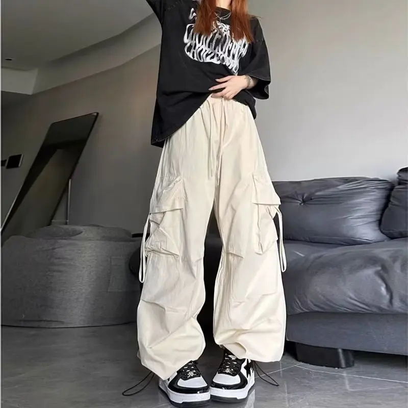 Summer Cargo Pants Women American Street Retro Y2k Quick-drying Wide-leg Pants Harajuku High Waist Casual Trousers Unisex 2023