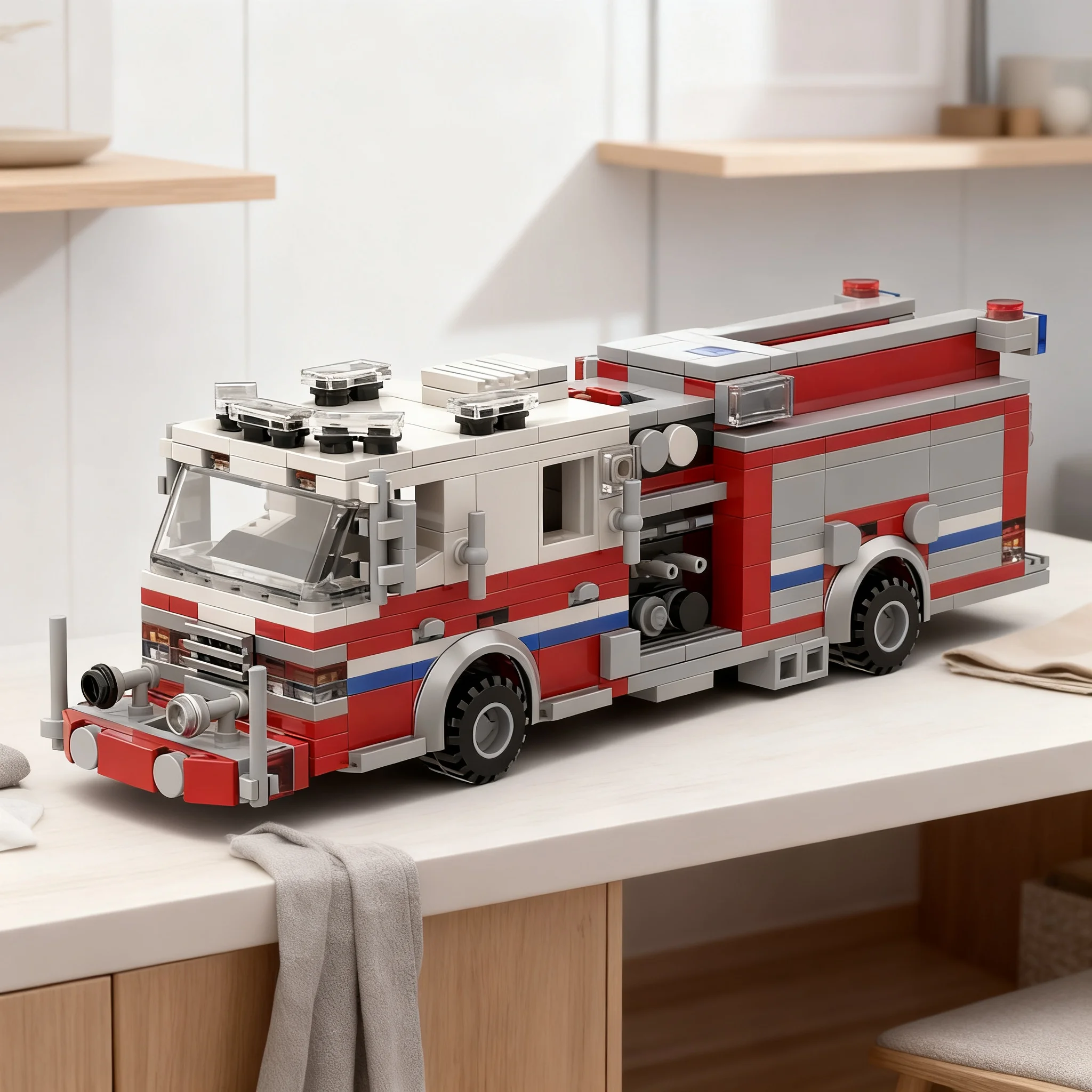 459pcs MOC Cars Fire Truck Patterson Engine Model Building Blocks Toy Art Brick Assemble Creative Education Display DIY Birthday