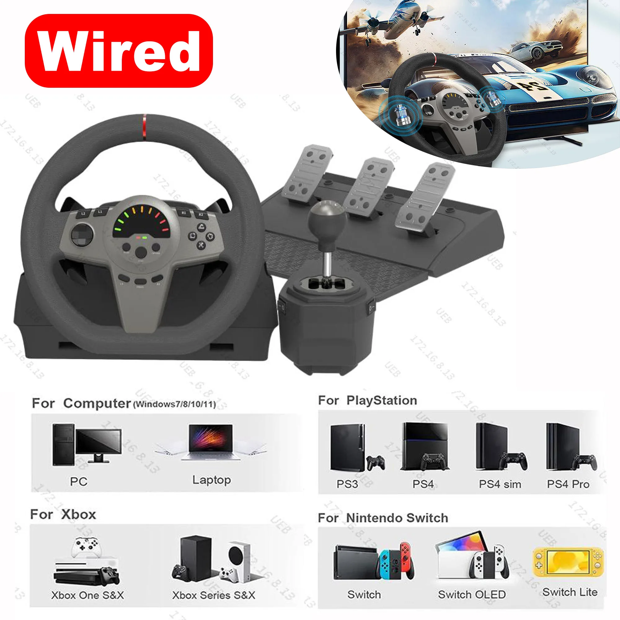 عجلة سباق مع ناقل حركة ودواسة ، عجلة قيادة Simracing درجة للكمبيوتر ، ويندوز 7 8 10 11 PS4 PS3 التبديل Xbox One #1