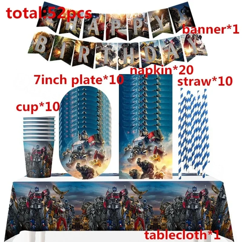 Decoraciones para Fiesta de Cumpleaños de Transformers, Juego de Vajilla, Pancarta, Globos de Bumblebee y Optimus Prime, Juguetes, Bolsas de Anime, Suministros