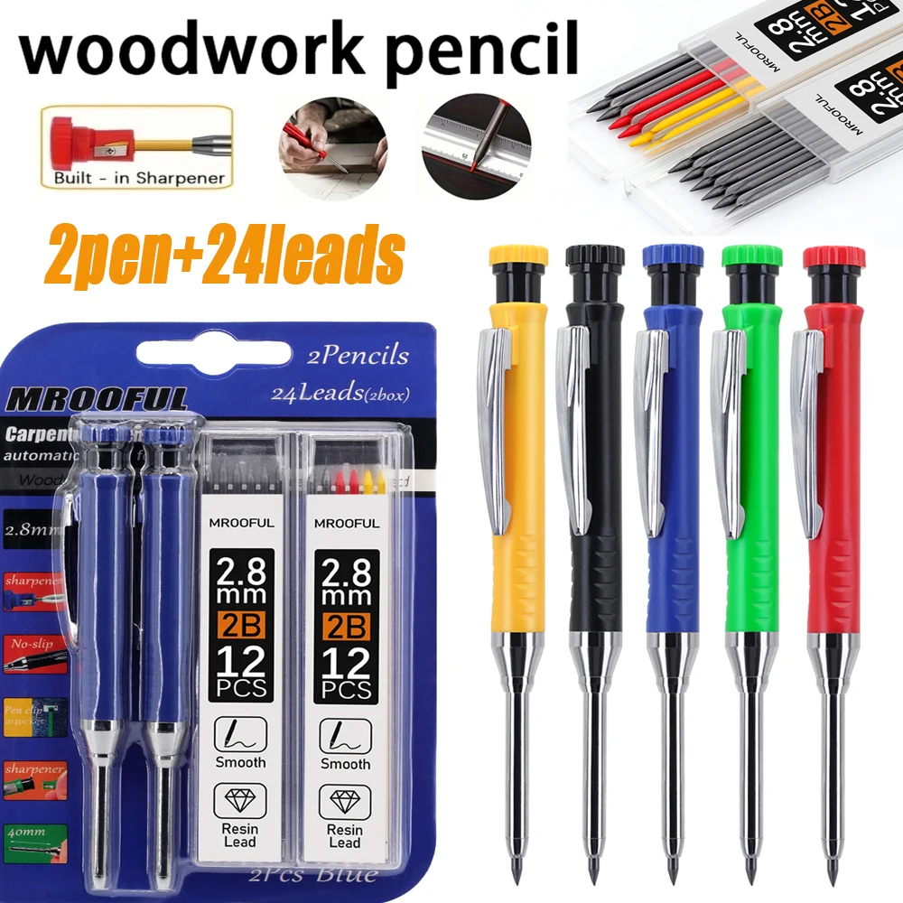 

Professional Woodworking Pencil Card Set with 2box Lead, Deep Hole Marking and Drawing Tool, for Carpenters Engineering