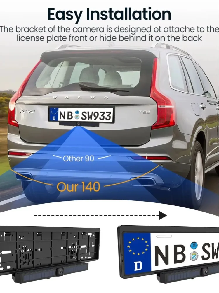 Solarbetriebene Kabellose Rückfahrkamera Kennzeichenhalterung Rückansichtkamera Universal für Autos/LKWs mit Eingebauter 2600mAh Batterie