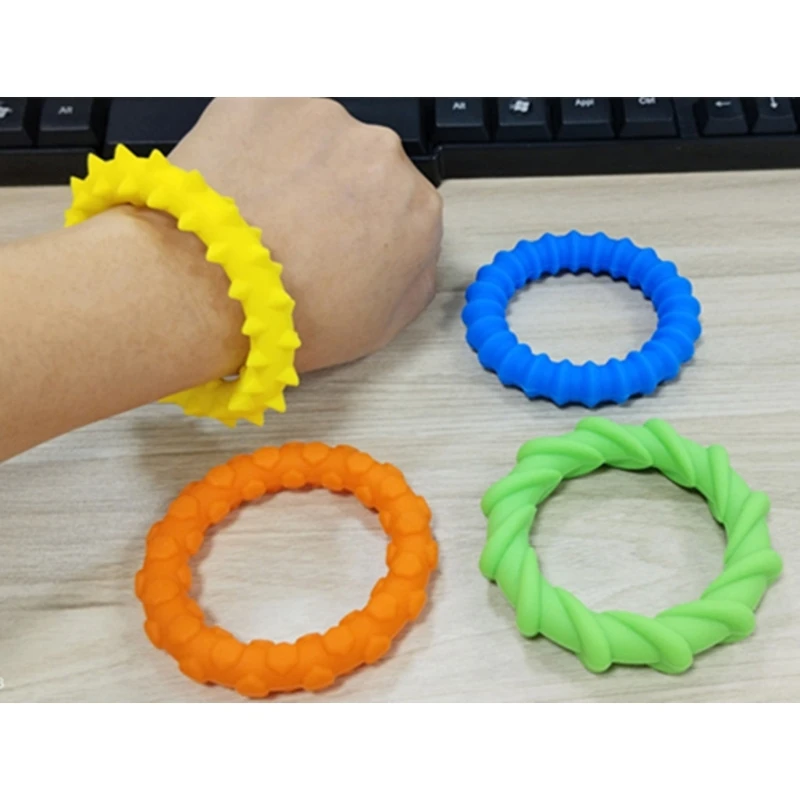 Pulseras elásticas con textura silicona, banda sensorial para aliviar estrés, 4 Uds.