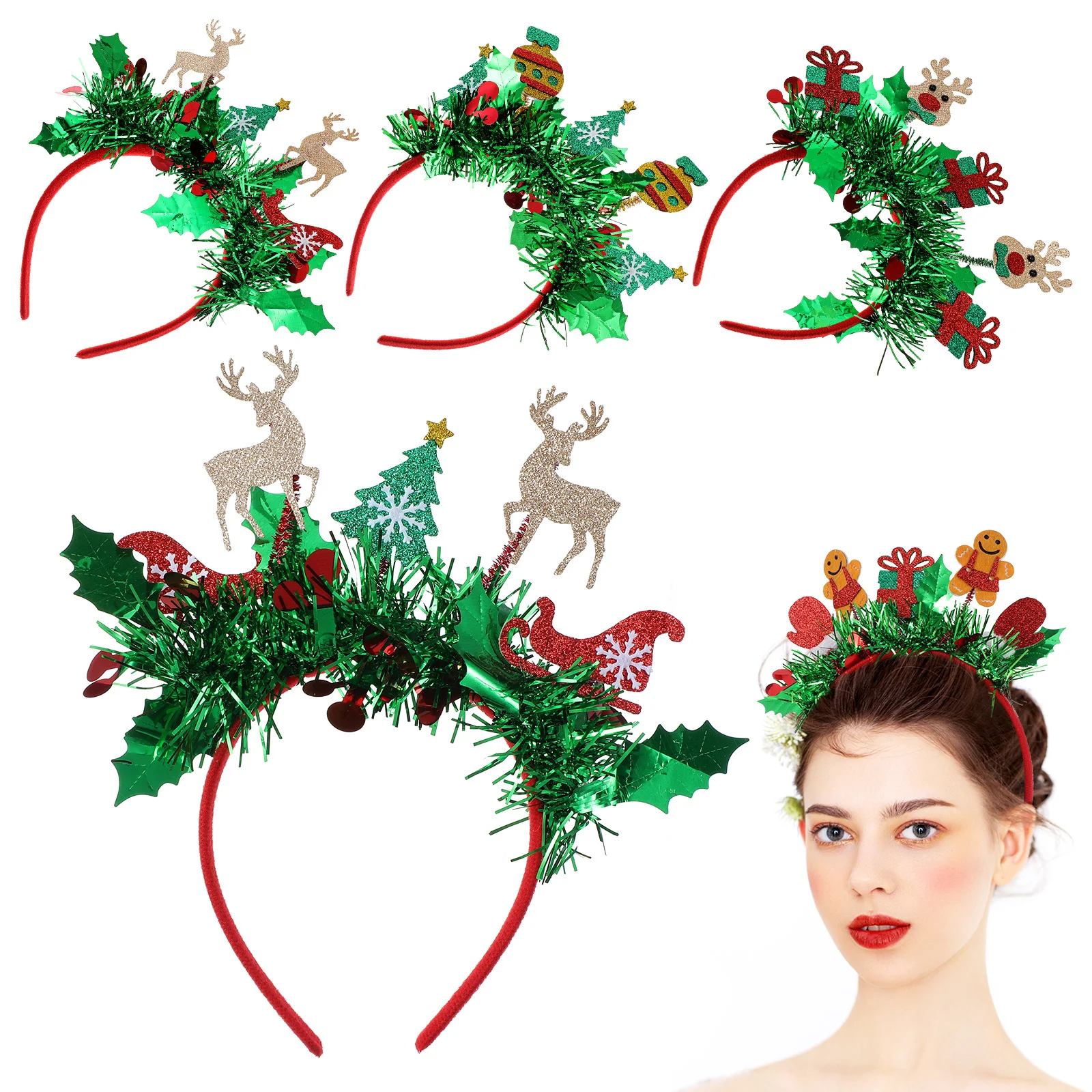 

4 Pcs Deer Costume Reindeer Antlers Headband Embellished Christmas Headbands for Women Cheistmas