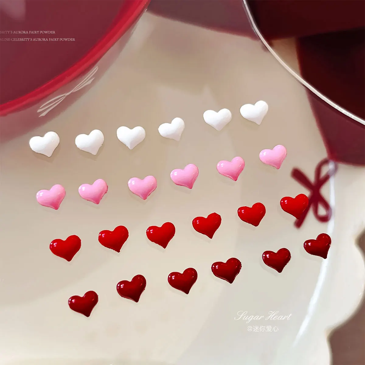 20Pcs 3D Mini Heart Resin Nail Charms White Red Love Heart Flatback Nail Decoration For DIY Sweet Manicure Valentine Nail Parts