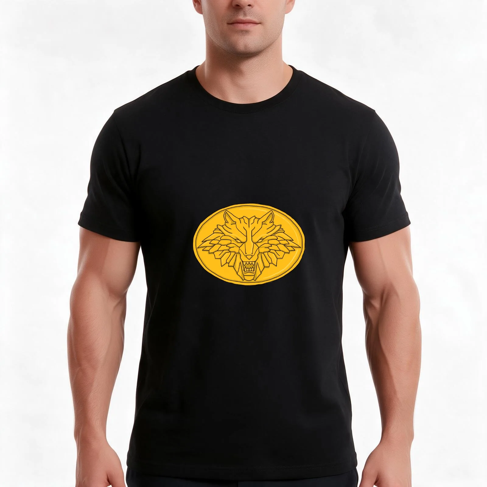 Lunar Wolf Buckle T-Shirt, Summer Casual Cotton Tee, Oversized Streetwear Tops, Vintage Graphic Print, Loose Fit Short Sleeve