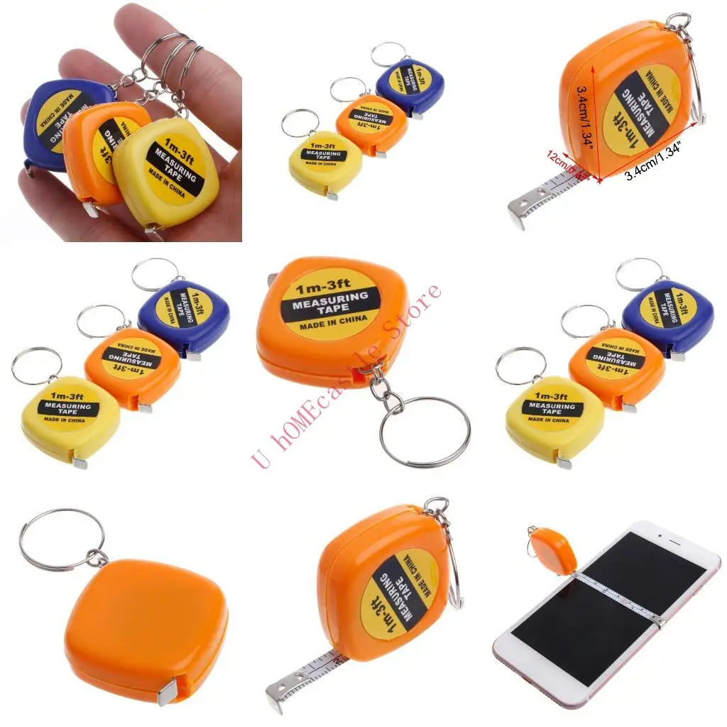 63HF Easy Retractable Ruler Tape Measure Mini Portable Pull Ruler Keychain 1m/3ft