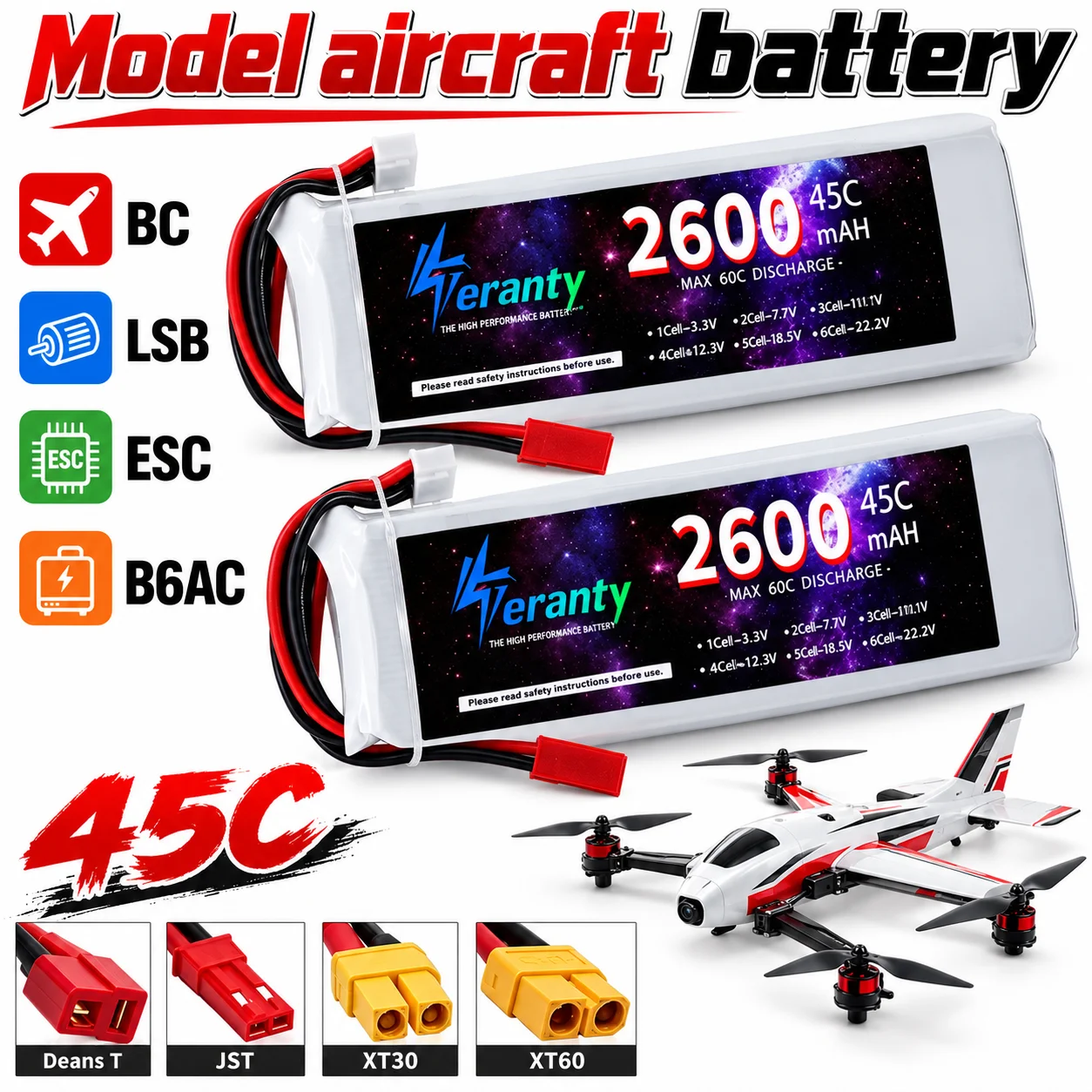 Drone Battery 3S - 11.1V 3S 45C LiPo Battery XT60