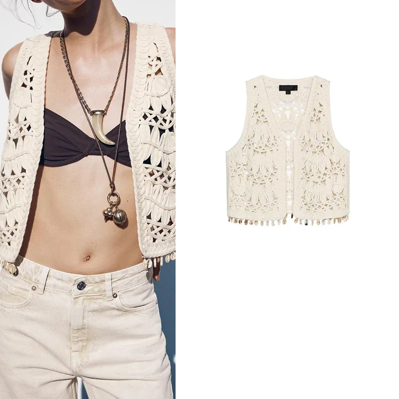 

Новый летний женский вязаный жилет с круглым вырезом и открытой передней частью, модный V-Ne ort-длина, полиэфирное волокно